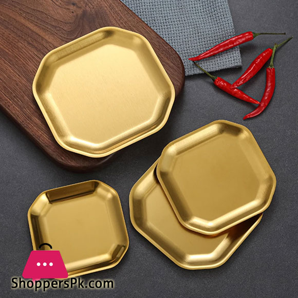 Golden Stainless Octagon BBQ Serving Platter Dinner and Breakfast Plate Tableware 15 CM