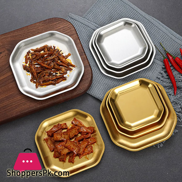 Golden Stainless Octagon BBQ Serving Platter Dinner and Breakfast Plate Tableware 10.5 CM