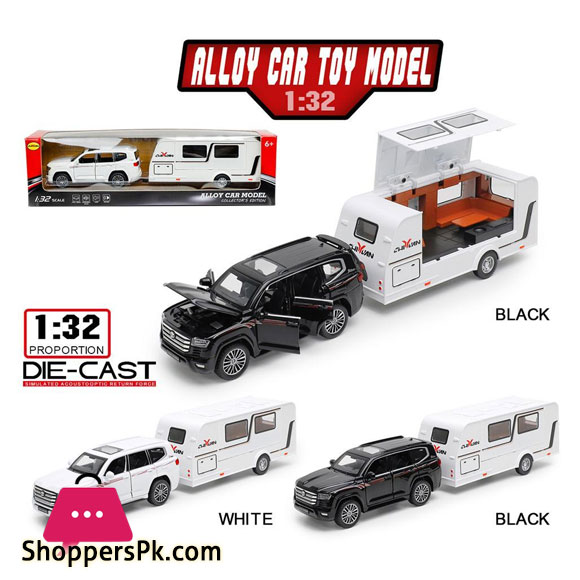 1:32 Scale Toyota Land Cruiser LC300 Trailer Alloy Car Model Diecast Car Sound Light Car Lovers Collection Kids Birthday Gift Metal Boys Toys