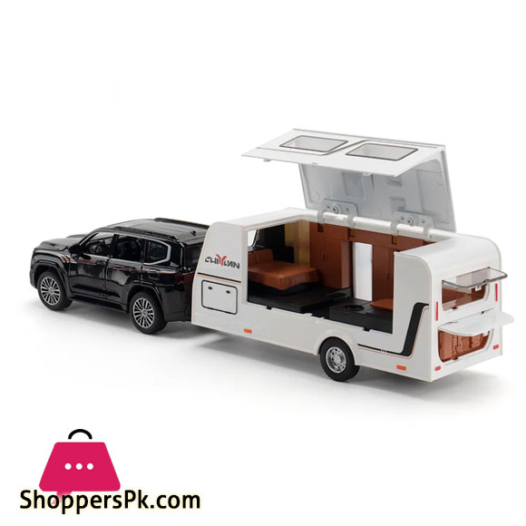 1:32 Scale Toyota Land Cruiser LC300 Trailer Alloy Car Model Diecast Car Sound Light Car Lovers Collection Kids Birthday Gift Metal Boys Toys
