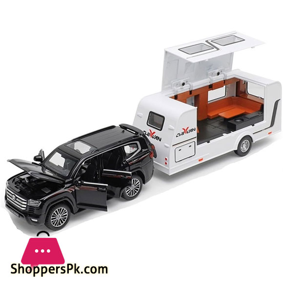 1:32 Scale Toyota Land Cruiser LC300 Trailer Alloy Car Model Diecast Car Sound Light Car Lovers Collection Kids Birthday Gift Metal Boys Toys