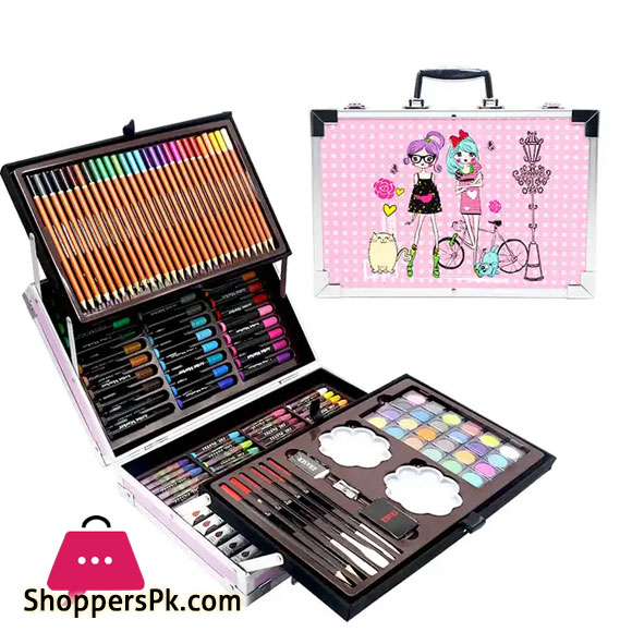 145 Pieces Painting Art Set Childrens Painting Box Brush Crayon Artist Printing Art Set Aluminum Box