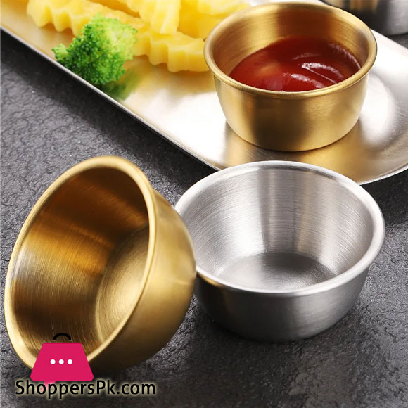 1pc Korean Sauce Katori Tableware 304 Stainless Steel Golden Seasoning Plate Tomato Sauce Bowl - 7cm