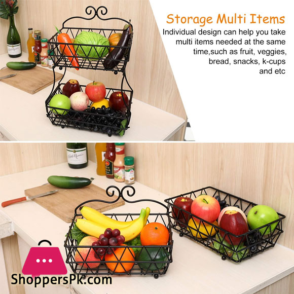 2 Tier Fruit Basket Bread Storage Display Stand with Screws Free Design