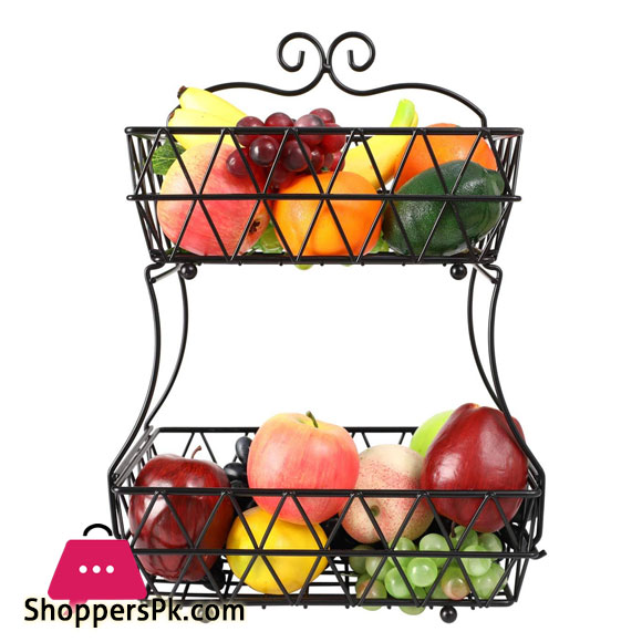 2 Tier Fruit Basket Bread Storage Display Stand with Screws Free Design