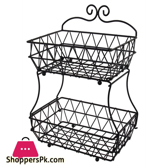 2 Tier Fruit Basket Bread Storage Display Stand with Screws Free Design