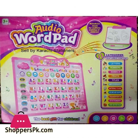 Audio Word Pad 889-35 Whiteboard with duster and marker just press to call alphabet letter number animal fruits titles necessary national flags colors and shapes transport stationery food and vegetables best gift flash card School teachers & Parents