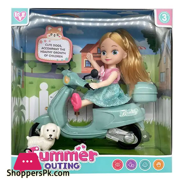 Baby Plastic Mini Girl Doll Toy Set Motorcycle for Kids Pretend Play Game with Dog