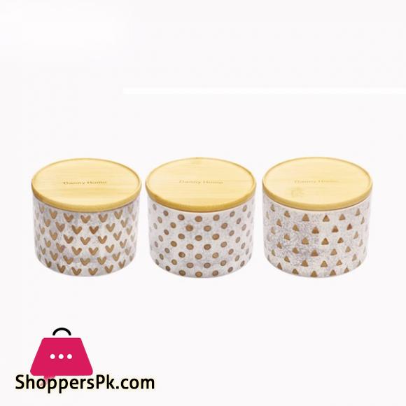 Danny Home Wood Lid 3 Piece Jar Set with Tray and Spoon T04-35