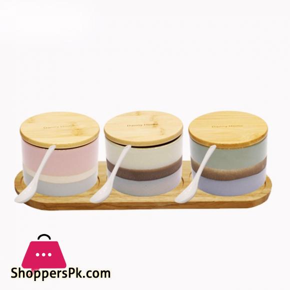Danny Home Wood Lid PGG 3 Piece Jar Set with Tray and Spoon T04-91
