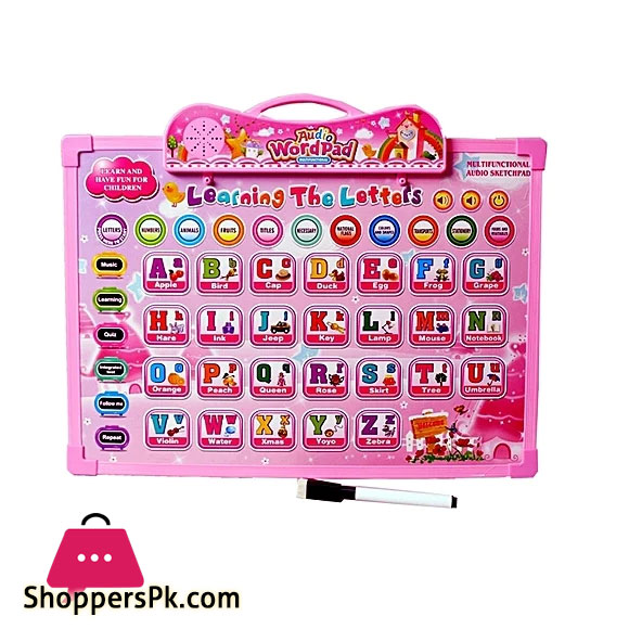 Audio Word Pad 889-35 Whiteboard with duster and marker just press to call alphabet letter number animal fruits titles necessary national flags colors and shapes transport stationery food and vegetables best gift flash card School teachers & Parents