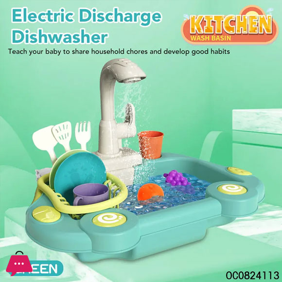 Kitchen Sink Toy Running Water Working Faucet Play Set Kitchen Wash Basin 19 Pcs