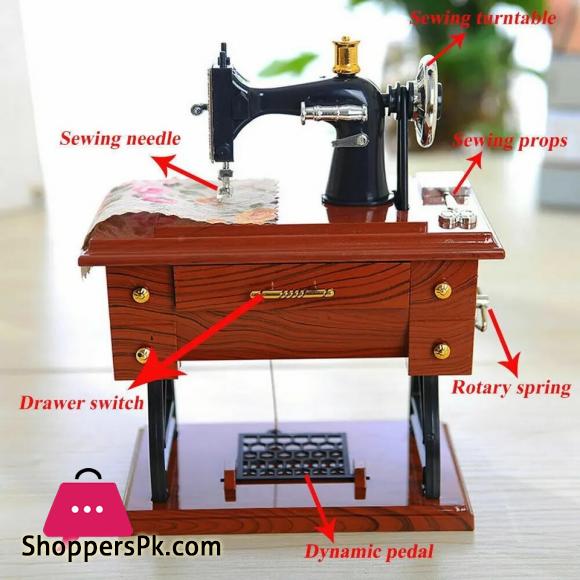 Music Box Sewing Machine Music Box European Crafts Retro Sewing Clockwork Home Crafts Decoration Creative Birthday Gift (Large)