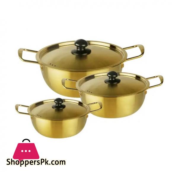 Stainless Steel Kitchen Gold Instant Noodle Pot Household Spot Pot Soup Bucket with Handle Set of 4