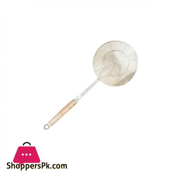 Stainless Steel Wood Handle Wire Oil Strainer Colander (Fry Jhara) 20cm