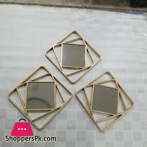 Wall Mirror Set of 3 Pcs Plastic Meterial 10 Inch Square Desgin