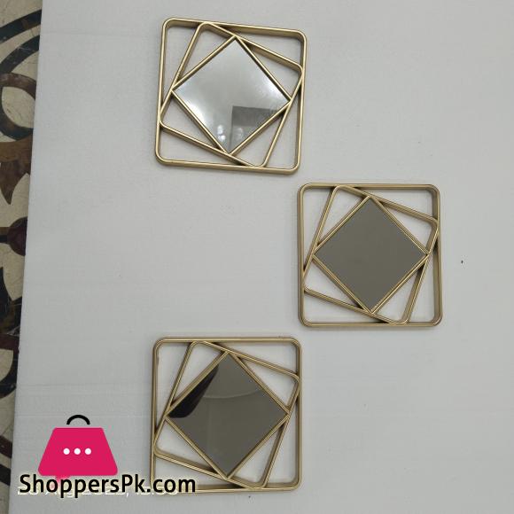 Wall Mirror Set of 3 Pcs Plastic Meterial 10 Inch Square Desgin
