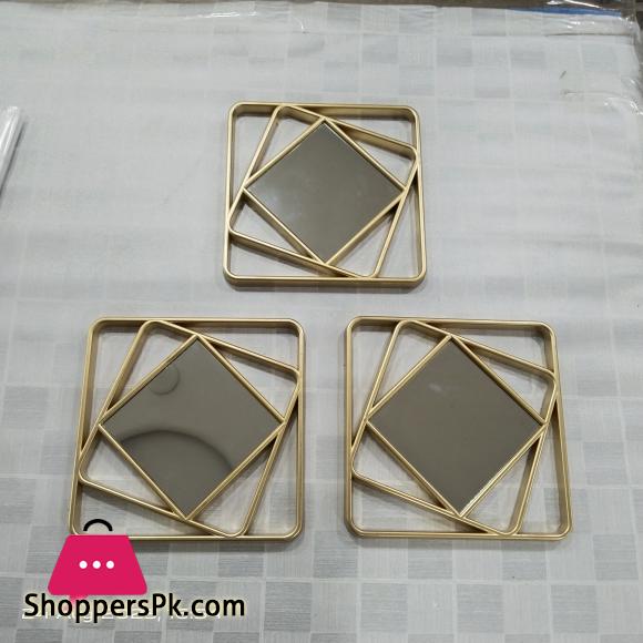Wall Mirror Set of 3 Pcs Plastic Meterial 10 Inch Square Desgin