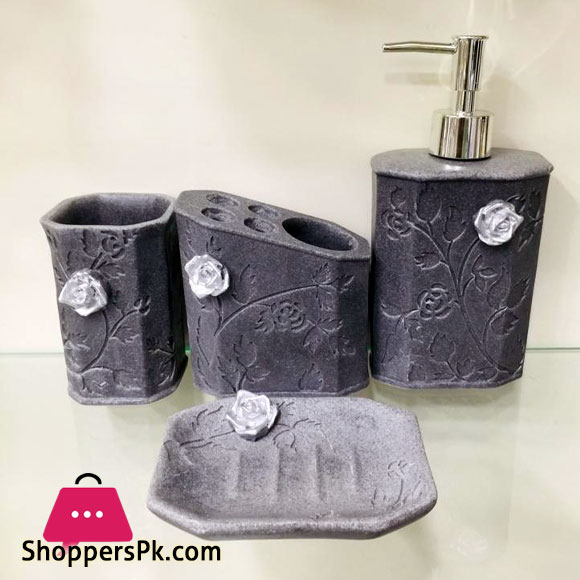 Beautiful Flower Design Ceramic Bathroom Set of 4 Pcs