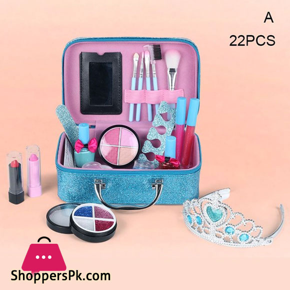 Childrens Cosmetics Toy Frozen Themed Princess Girl Play House Make-Up Eye Shadow Nail Polish Crown Makeup Box Set