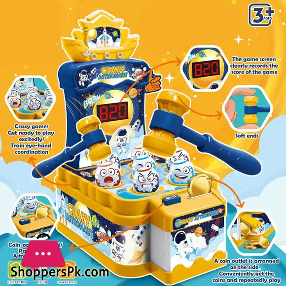 Kids Crazy Astronaut Mole Attack Game Toy Mini A Mole Machine and Pounding Toy with Light and Sound for Funny Toy