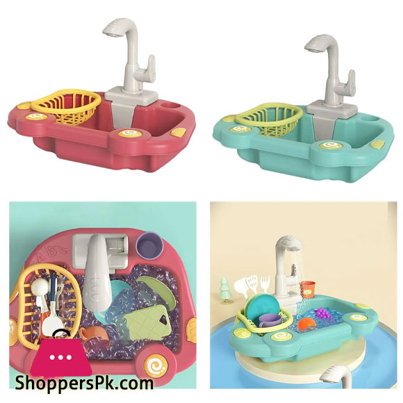 Kitchen Sink Toy Running Water Working Faucet Play Set Kitchen Wash Basin 19 Pcs