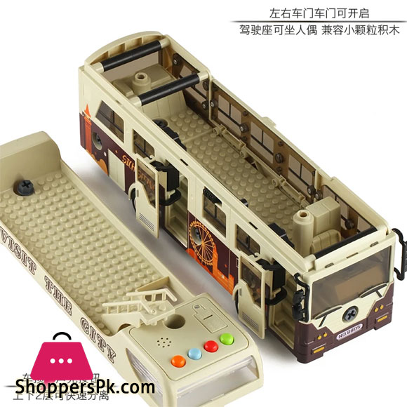 Large Drop-Resistant Detachable Childrens Simulation Car Model Toy At Double Decker Open Bus Station of City Bus.