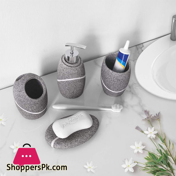 Marble Look Bathroom Accessory Set 4 Pieces