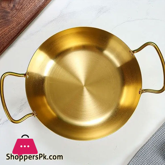 Stainless Steel Korean Style Ramen Pot Gold Double Handle Wok - 16cm