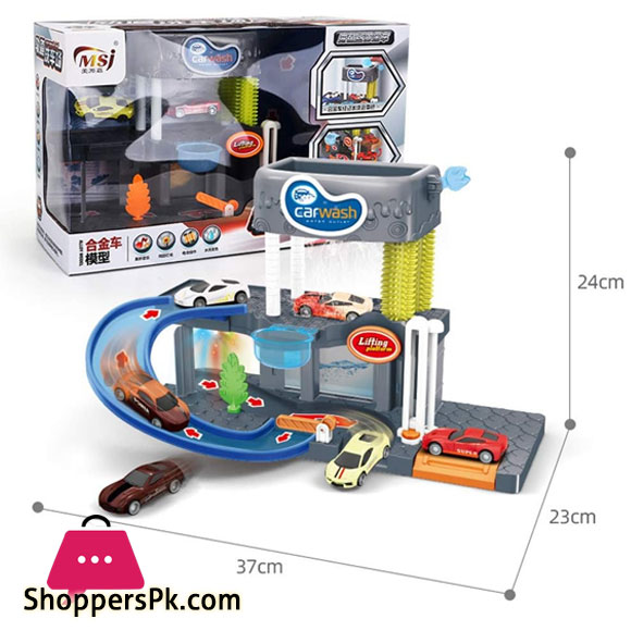 Washing Station Game Set Parking Slot Toy with Lights and Music Battery Powered Color Changing Die Cast Car