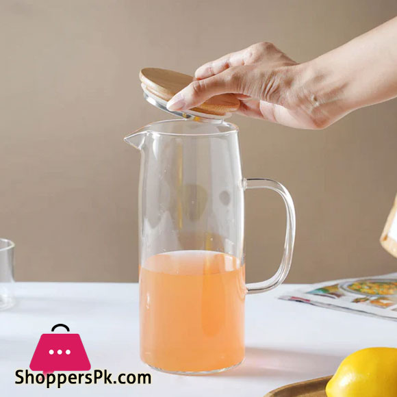 Wooden Lid Glass Long Slim Jug 1000ml
