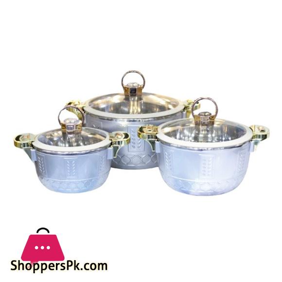 3 Piece Hot Pot Set Silver Color