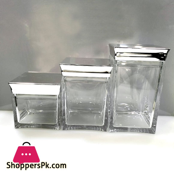 3 Pc Golden Top Acrylic Jar Set