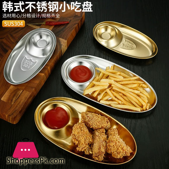 304 Stainless Steel Oval Snack Plate Dividing Korean Sauce Plate French Fries Dessert Egg Shaped Plate - 31x15x2.4cm
