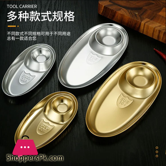 304 Stainless Steel Oval Snack Plate Dividing Korean Sauce Plate French Fries Dessert Egg Shaped Plate - 31x15x2.4cm
