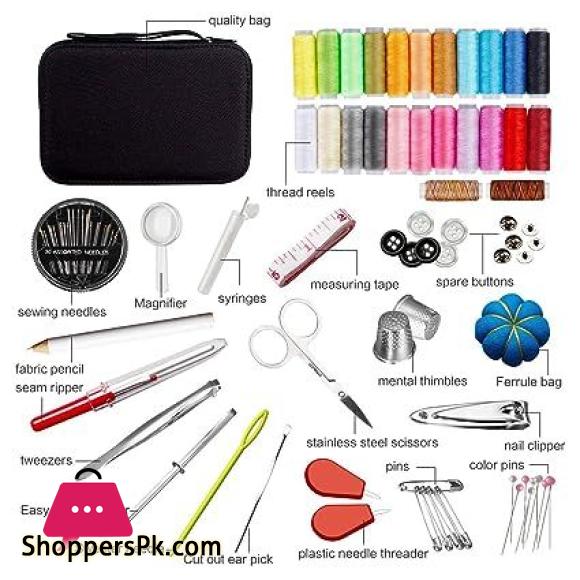 98pcs Sewing Kit, Portable Sewing Kit Box Sewing Supplies Accessories With 24Pcs Thread Spools, Scissors, Thread Needles ,Tape Measure For DIY