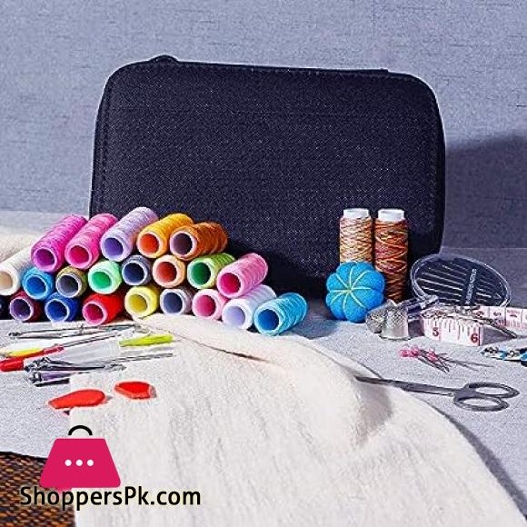 98pcs Sewing Kit, Portable Sewing Kit Box Sewing Supplies Accessories With 24Pcs Thread Spools, Scissors, Thread Needles ,Tape Measure For DIY