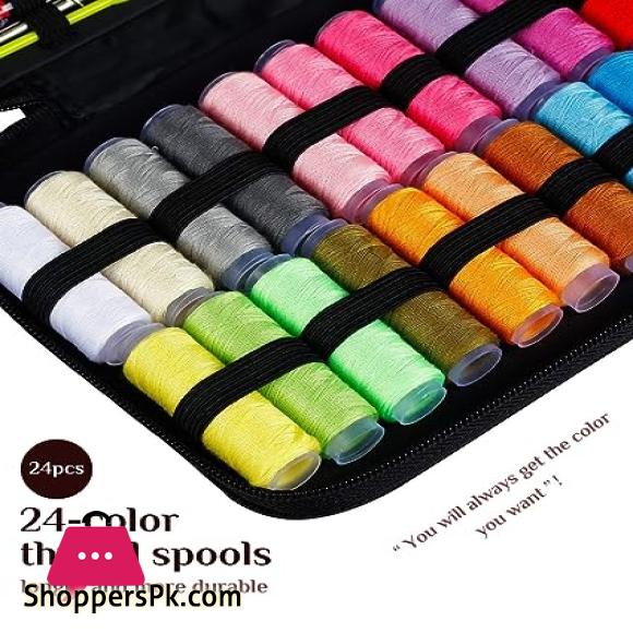 98pcs Sewing Kit, Portable Sewing Kit Box Sewing Supplies Accessories With 24Pcs Thread Spools, Scissors, Thread Needles ,Tape Measure For DIY