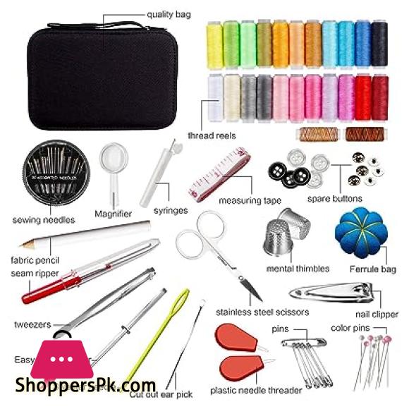 98pcs Sewing Kit, Portable Sewing Kit Box Sewing Supplies Accessories With 24Pcs Thread Spools, Scissors, Thread Needles ,Tape Measure For DIY