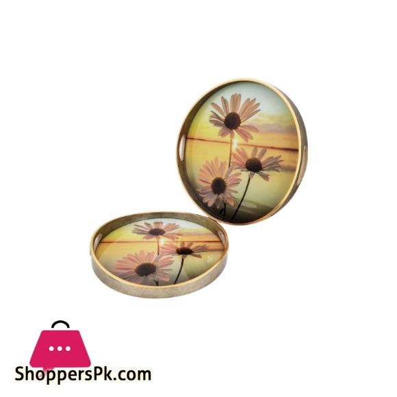 Angela Round Serving Tray Daisy Set of 2