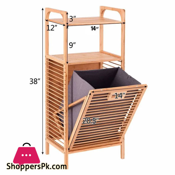 Bamboo 2-Tier Storage Rack Laundry Bsket Dirty Clothes Basket for Living Room Bedroom