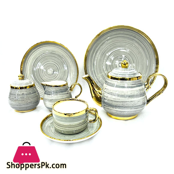 Bone China Spiral 24 Pcs Tea Set in Hand Painted Pattren