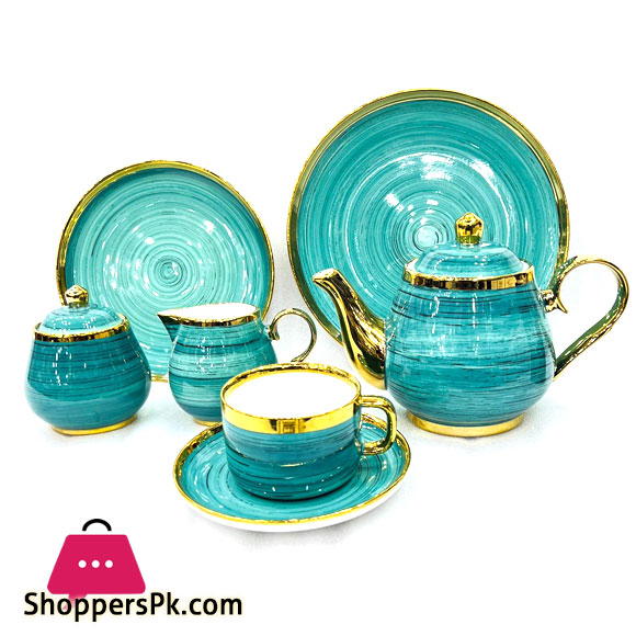 Bone China Spiral 24 Pcs Tea Set in Hand Painted Pattren