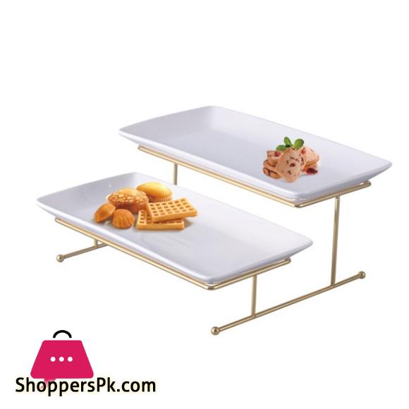 Brilliant 2 Tier Ceramic Rectangular Platter Gold Stand BR0265