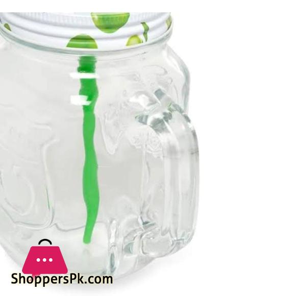 Heat Resistant Fruity Glass Mason Jar Mugs Fruit Juice Cups with Lid and Straw For Milk, Milkshakes Juices 490 ml