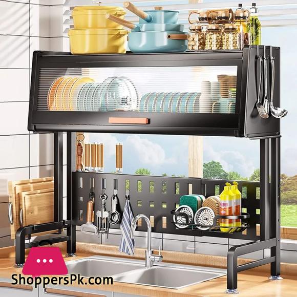 Over The Sink Dish Drying Rack with Shelf - Space-Saving Drainer Perfect for Above Sink and Over The Counter Dish Rack with Cover 85CM