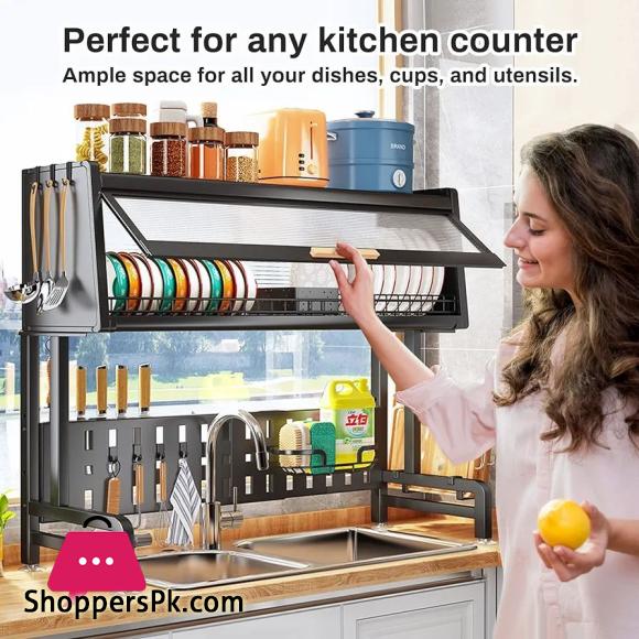Over The Sink Dish Drying Rack with Shelf - Space-Saving Drainer Perfect for Above Sink and Over The Counter Dish Rack with Cover 85CM
