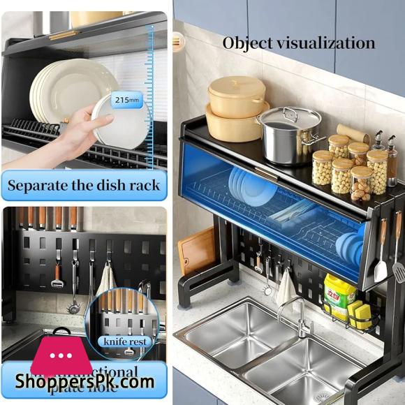 Over The Sink Dish Drying Rack with Shelf - Space-Saving Drainer Perfect for Above Sink and Over The Counter Dish Rack with Cover 85CM