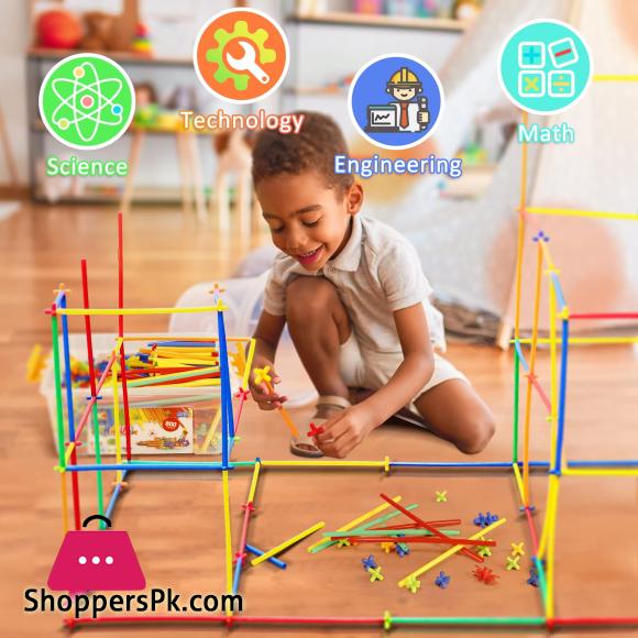 RAINBOW Building Straws and Connectors - STEM Blocks Construction Toys for Boys & Girls - 110 Pcs Straw Building Set - Engineering Connector Blocks for Kids