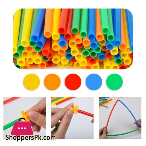 RAINBOW Building Straws and Connectors - STEM Blocks Construction Toys for Boys & Girls - 110 Pcs Straw Building Set - Engineering Connector Blocks for Kids